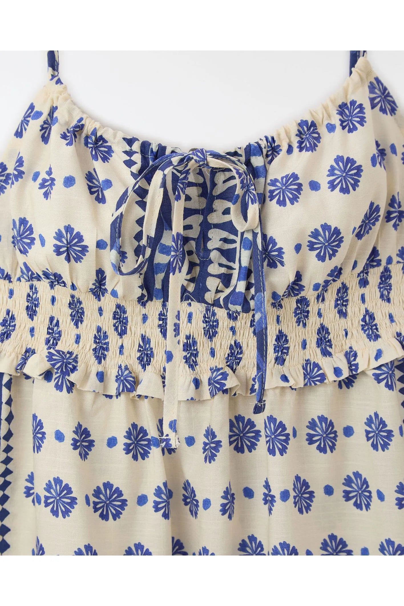 VESTIDO JUV ALCINHA FLORAL BELEZA FUTURA BRANCO/AZUL