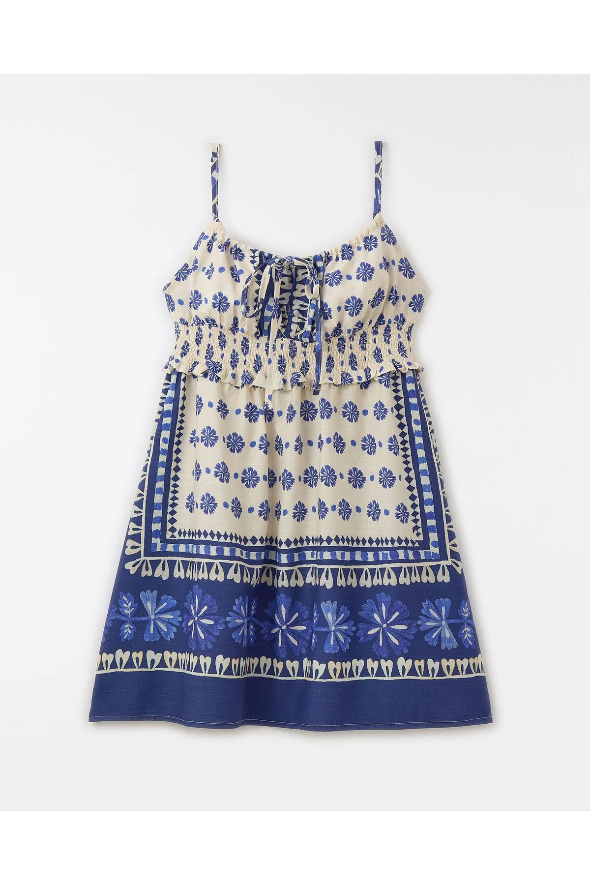 VESTIDO JUV ALCINHA FLORAL BELEZA FUTURA BRANCO/AZUL