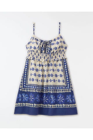 VESTIDO JUV ALCINHA FLORAL BELEZA FUTURA BRANCO/AZUL