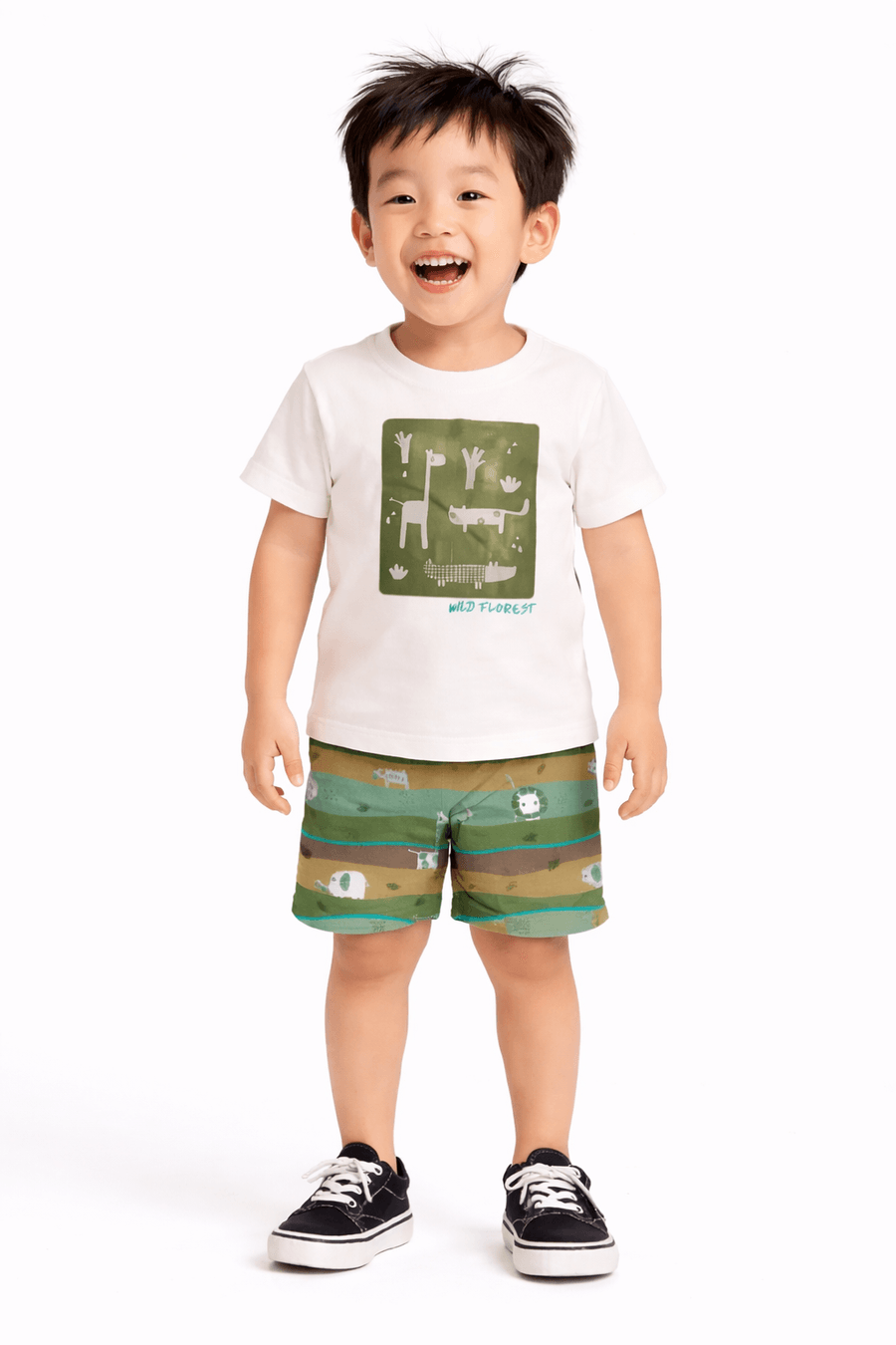 CONJ MAS CAM E BERM ANIMAL ALPHABETO BRANCO/VERDE