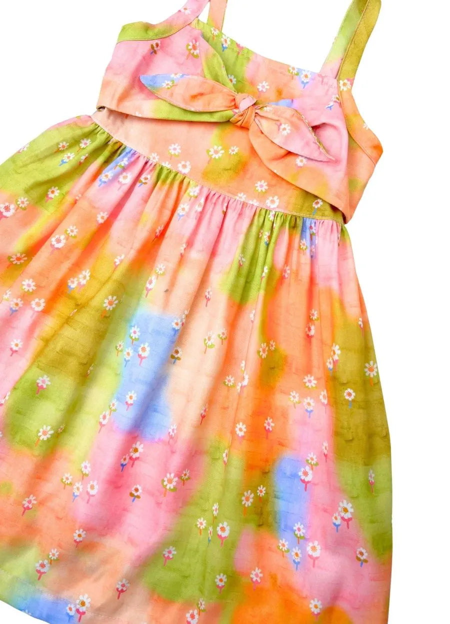VESTIDO FEM CAMPO DE FLORES ALPHABETO LARANJA/VERDE/ROSA