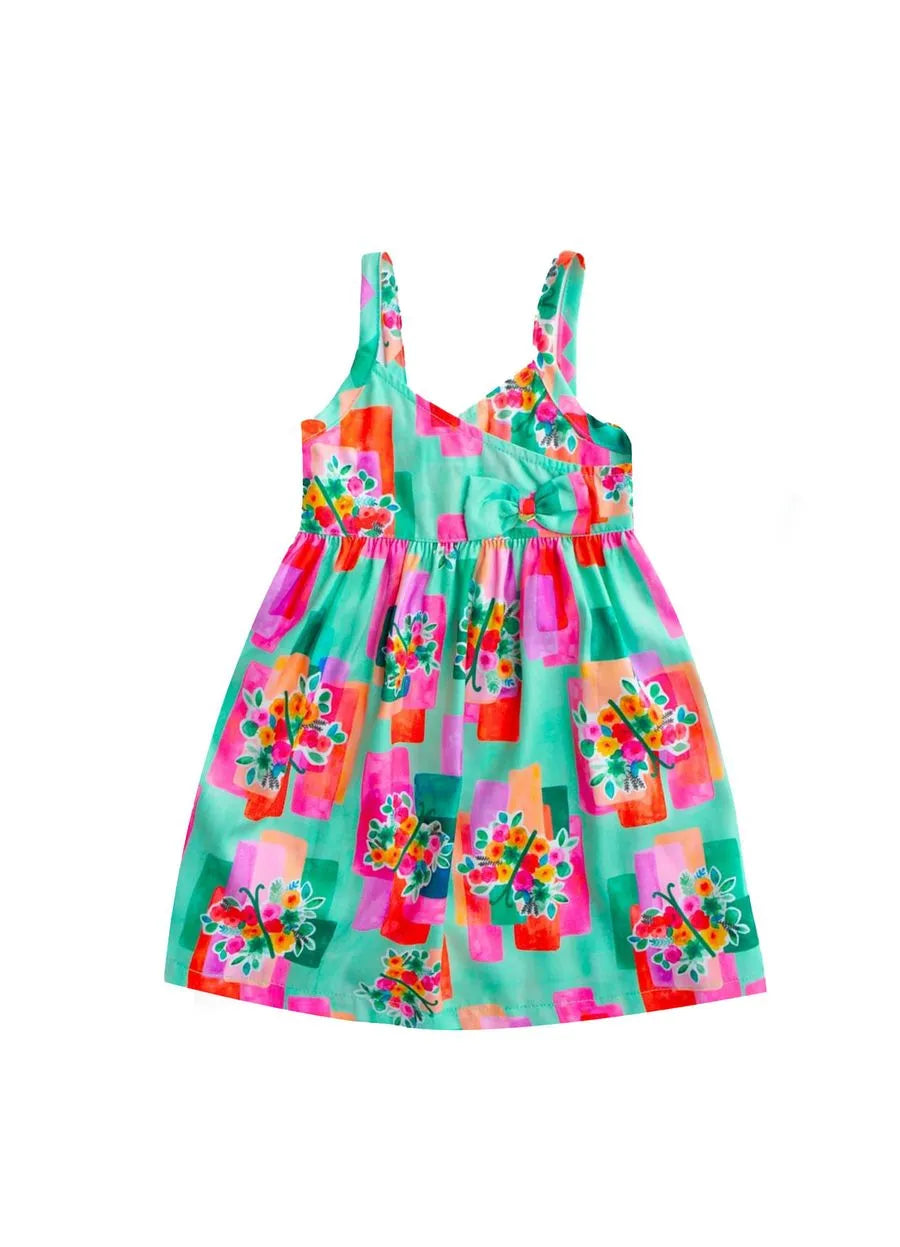 VESTIDO FEM BORBOFLORES ALPHABETO ROSA/VERDE
