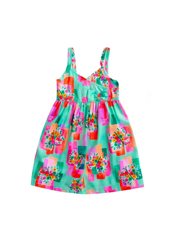 VESTIDO FEM BORBOFLORES ALPHABETO ROSA/VERDE