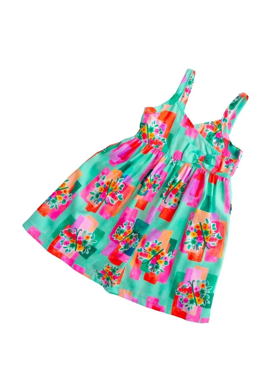 VESTIDO FEM BORBOFLORES ALPHABETO ROSA/VERDE