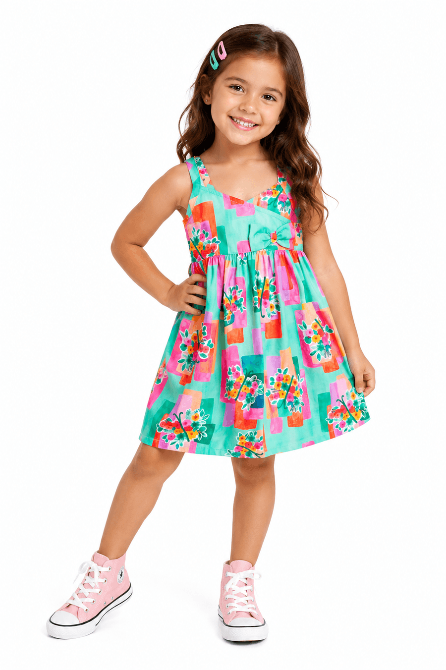 VESTIDO FEM BORBOFLORES ALPHABETO ROSA/VERDE