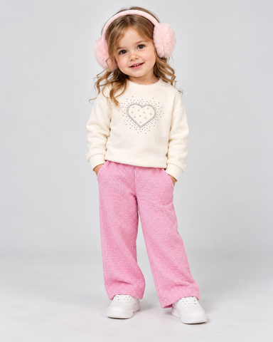 CONJ FEM BLUSAO COR STRASS CALCA TWEED OFF WHITE/ROSA