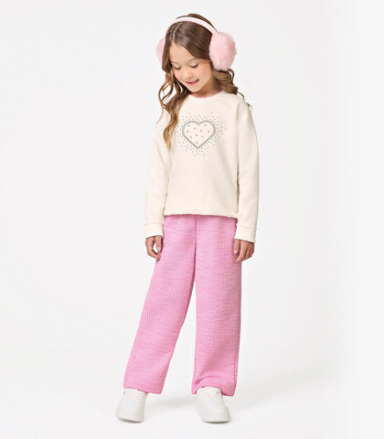 CONJ FEM BLUSAO COR STRASS CALCA TWEED OFF WHITE/ROSA