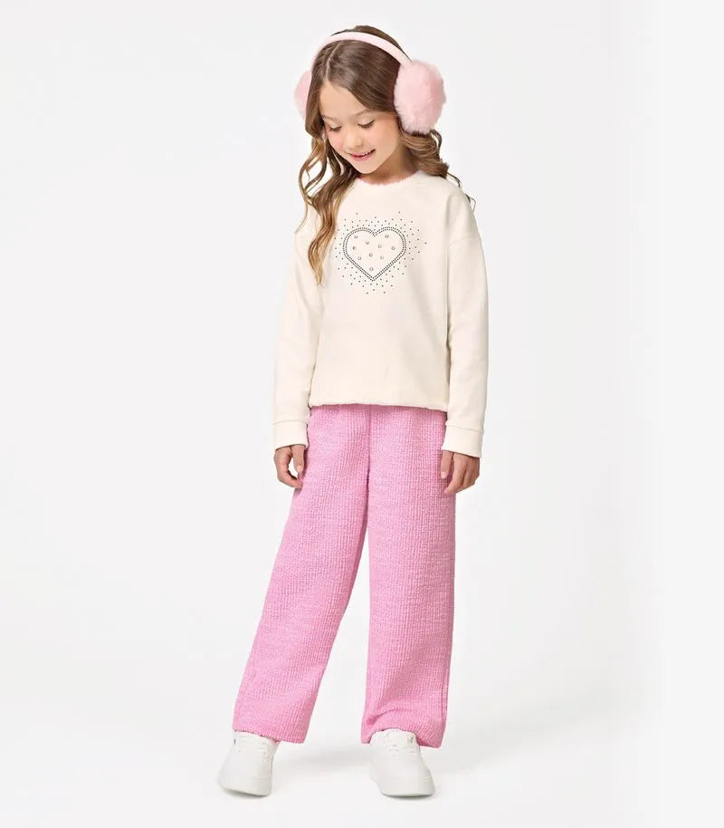 CONJ FEM BLUSAO COR STRASS CALCA TWEED OFF WHITE/ROSA