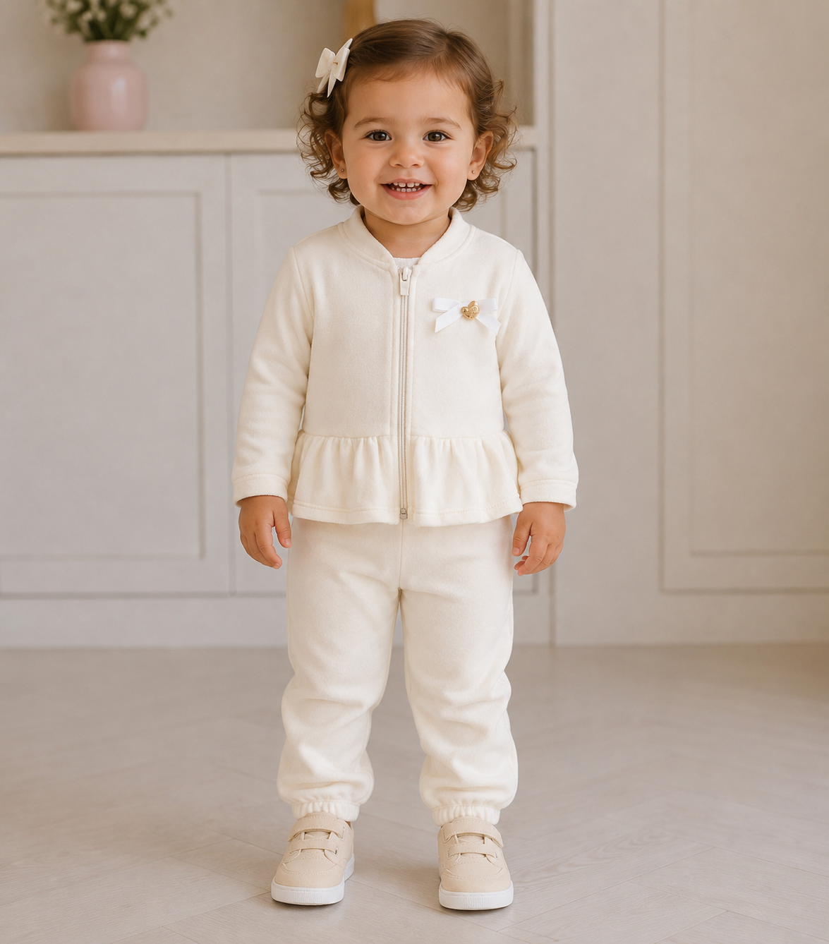 CONJ FEM CASACO ZIPER BAB E CALCA PLUSH OFF WHITE