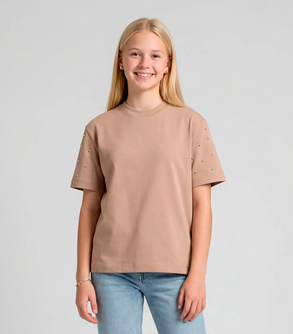 BLUSA FEM COTTON LEVE MANGAS C STRASS WOODS
