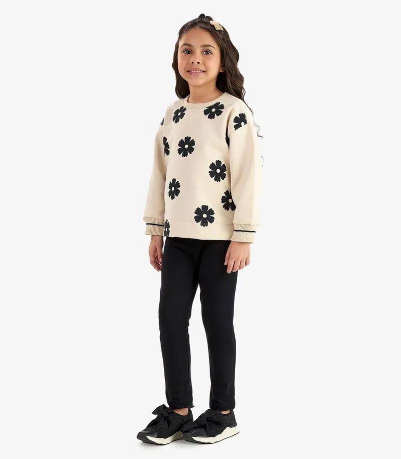 CONJ FEM BLUSAO MLT FLORES STRASS E LEGG VEU/PRETO