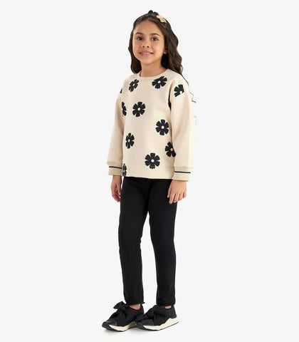 CONJ FEM BLUSAO MLT FLORES STRASS E LEGG VEU/PRETO