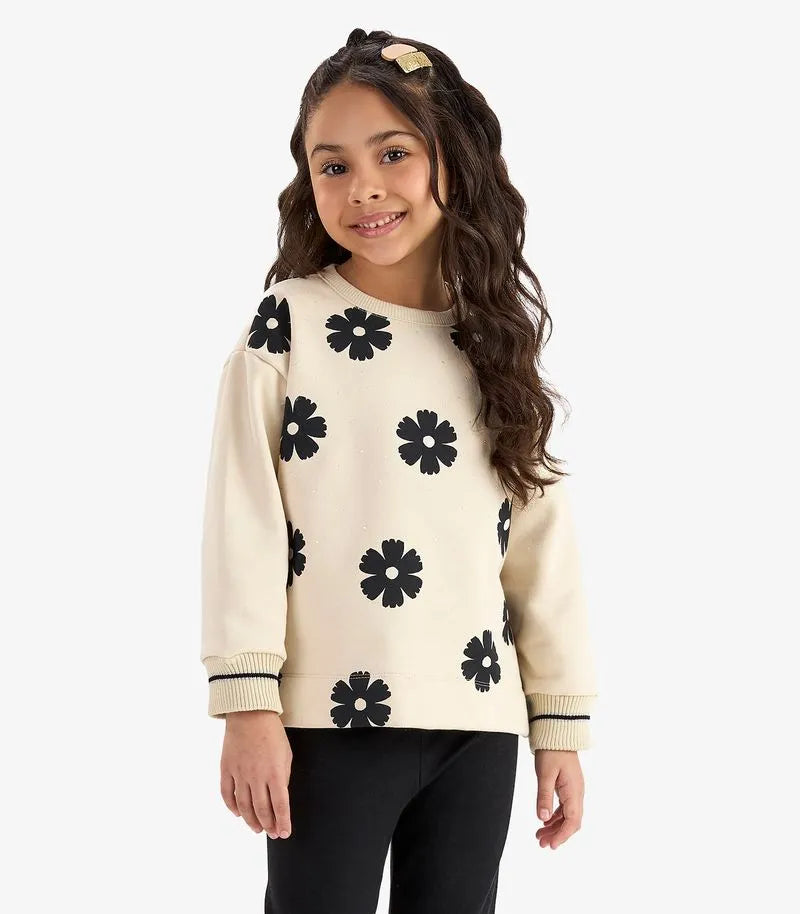 CONJ FEM BLUSAO MLT FLORES STRASS E LEGG VEU/PRETO