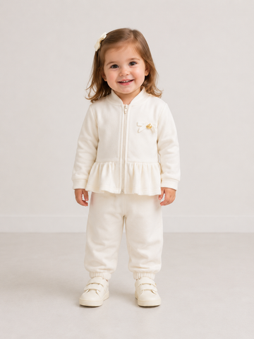 CONJ FEM CASACO ZIPER BAB E CALCA PLUSH OFF WHITE