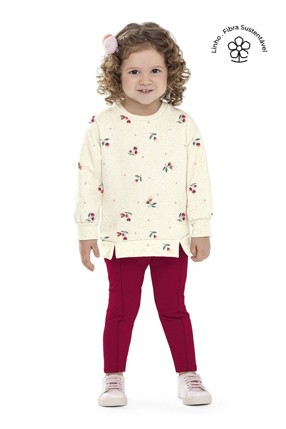 CONJ FEM BLUSAO MLT LINHO FLORES E LEGG OFF WHITE/VERMELHO