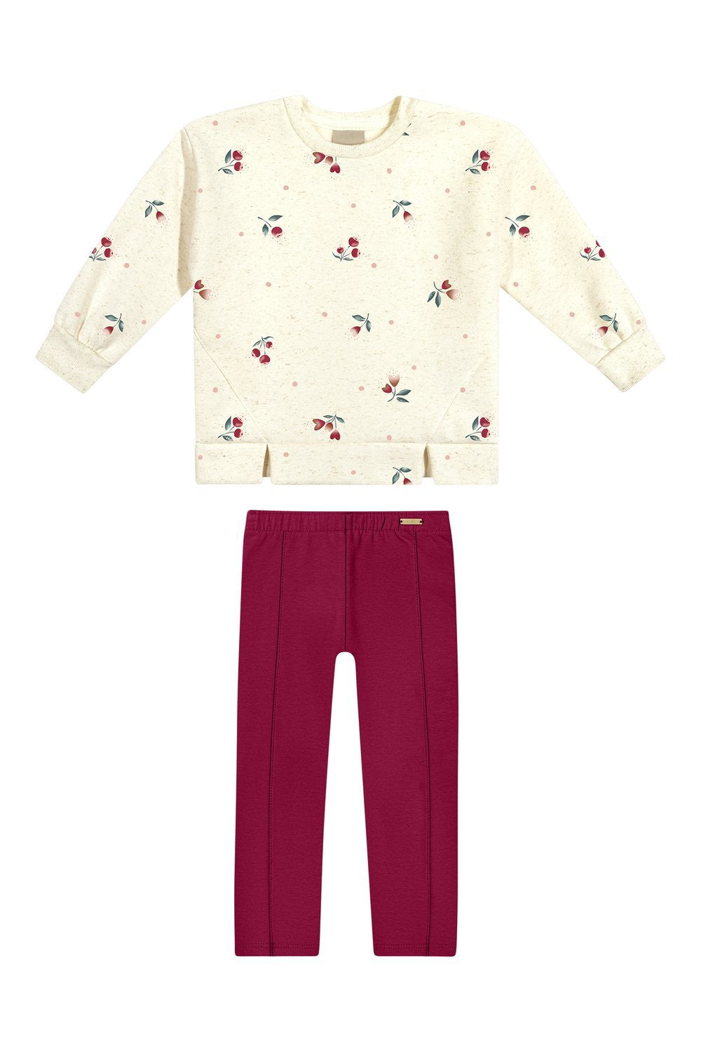 CONJ FEM BLUSAO MLT LINHO FLORES E LEGG OFF WHITE/VERMELHO