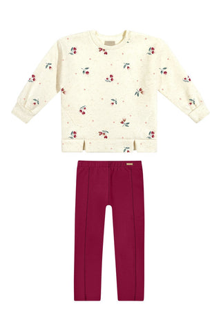 CONJ FEM BLUSAO MLT LINHO FLORES E LEGG OFF WHITE/VERMELHO