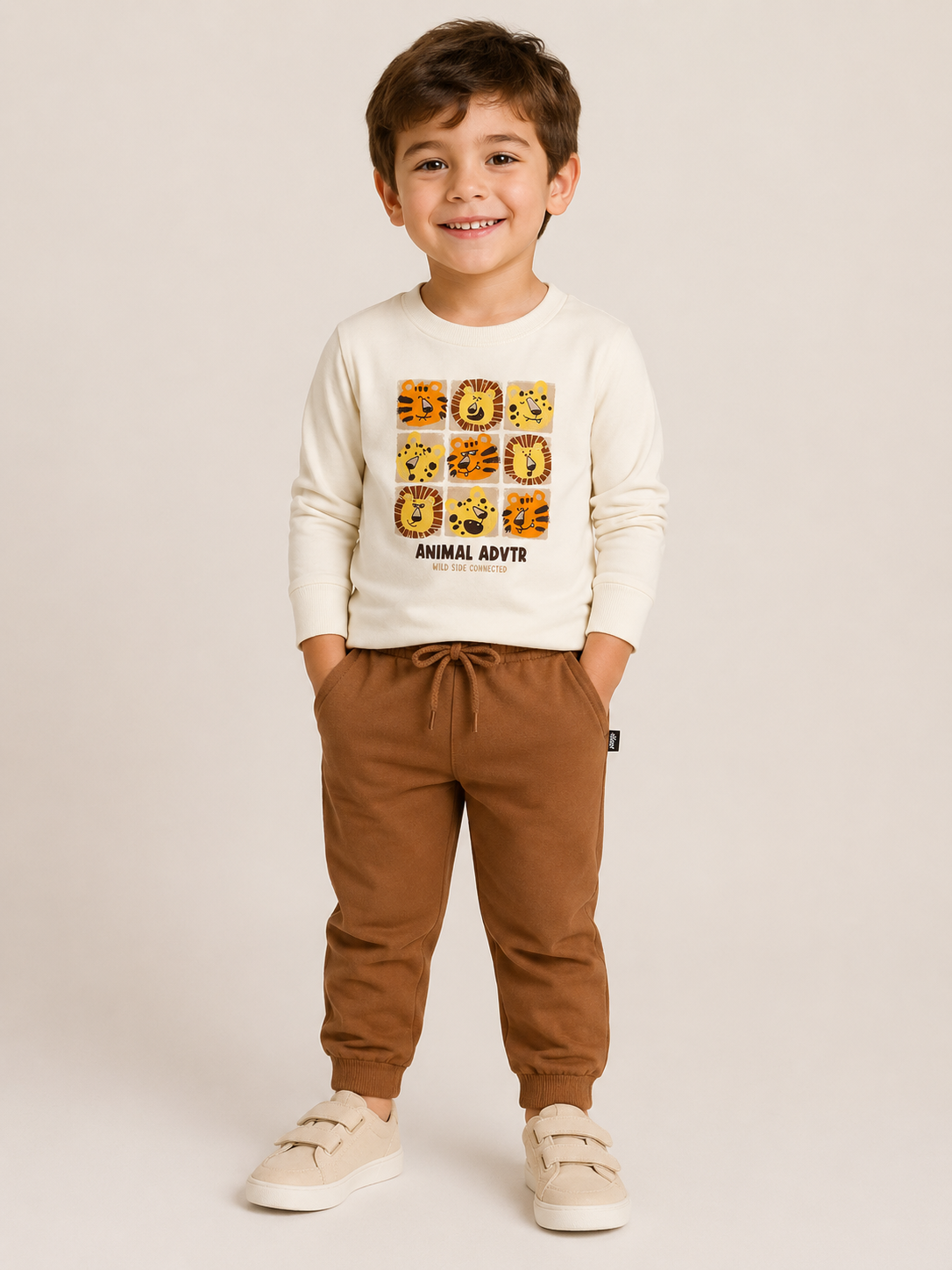 CONJ MAS CAM ML BICHINHOS E CALCA MLT OFF WHITE/MARROM