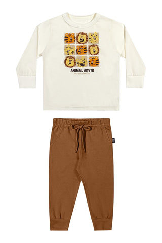 CONJ MAS CAM ML BICHINHOS E CALCA MLT OFF WHITE/MARROM
