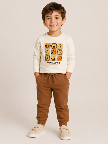 CONJ MAS CAM ML BICHINHOS E CALCA MLT OFF WHITE/MARROM