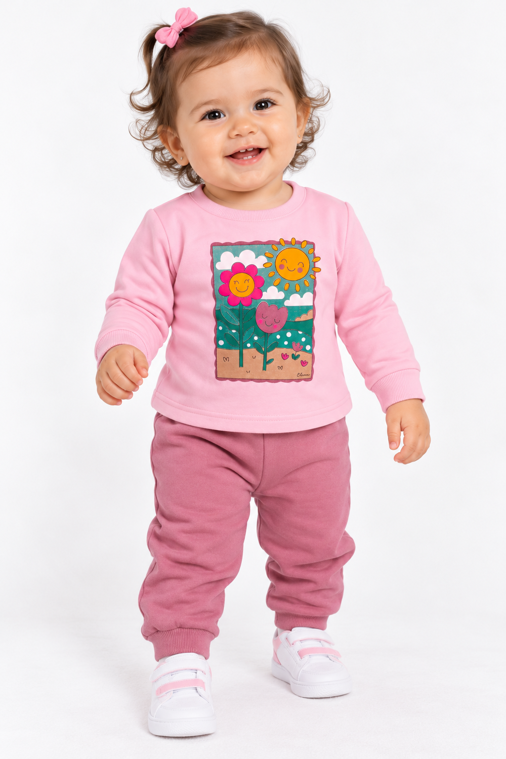 CONJ FEM BLUSAO FLORES SOL E CALCA MLT ROSA