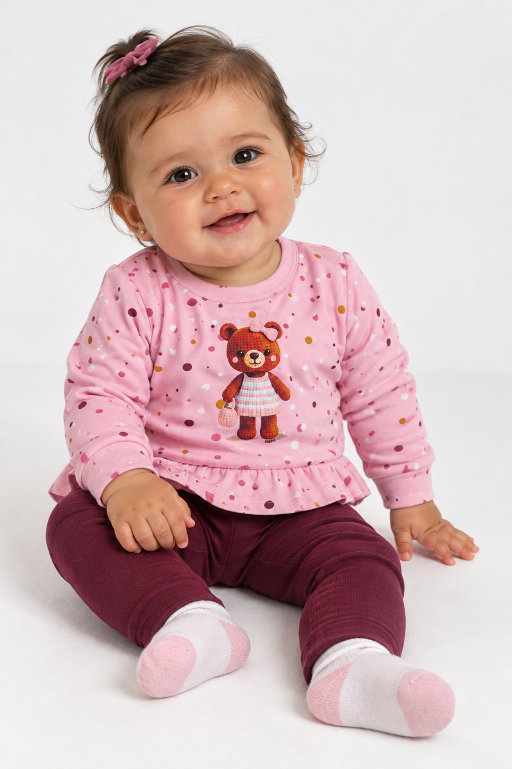 CONJ FEM BLUSAO URSO POA BAB E LEGG ROSA/VINHO