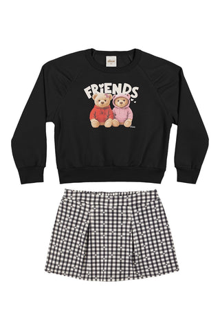 CONJ FEM BLUSAO FRIENDS MLT SAIA XADREZ PRETO