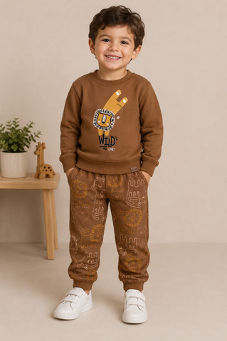 CONJ MAS BLUSAO LEAO WILD E CALCA EST MARROM/OFF WHITE