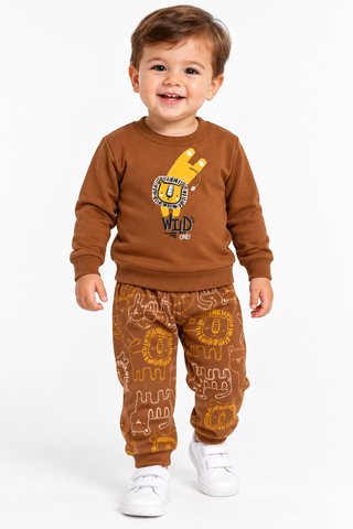 CONJ MAS BLUSAO LEAO WILD E CALCA EST MARROM/OFF WHITE