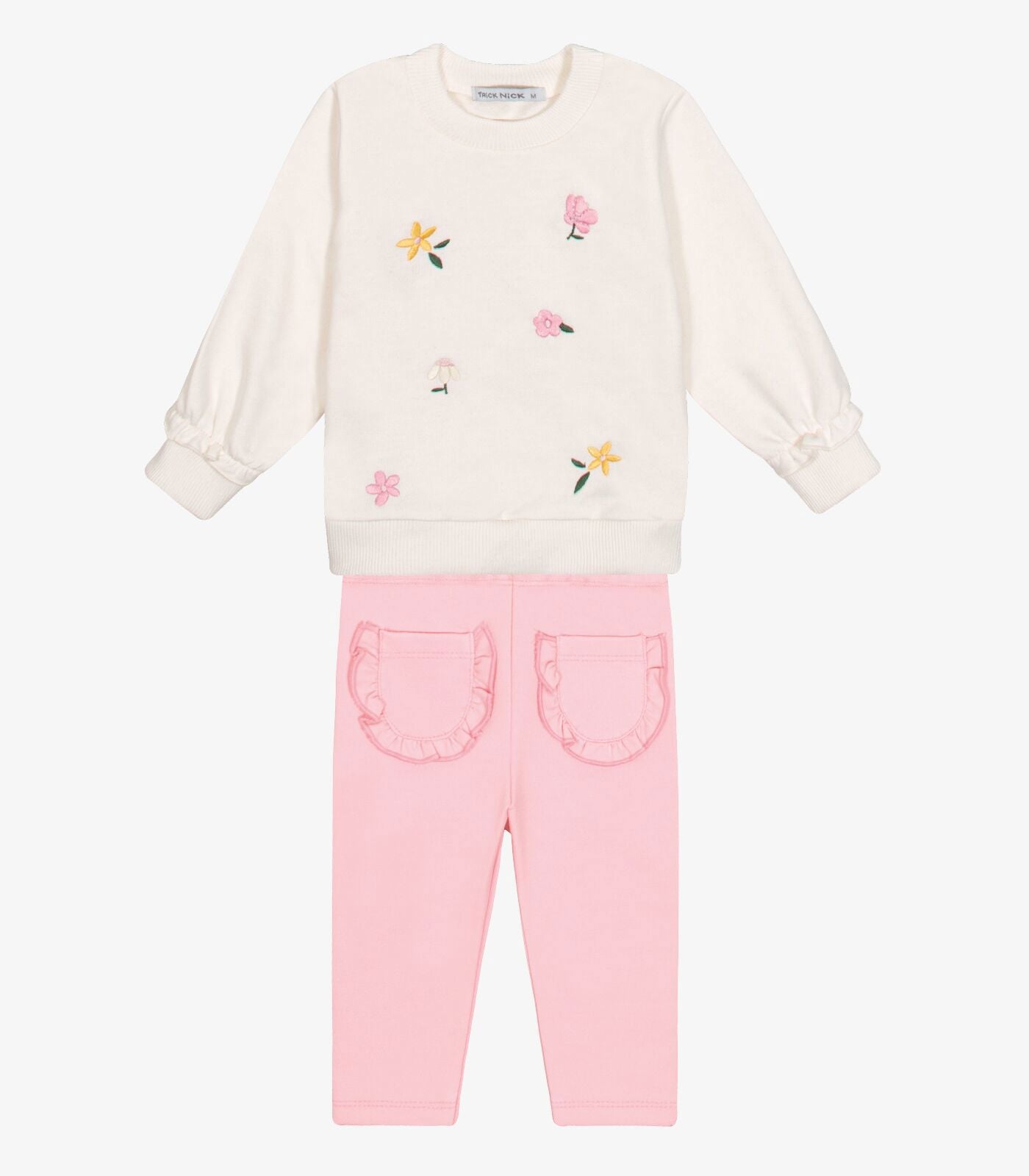 CONJ FEM BLUSAO FLORES BORD LEGG BOLSOS OFF WHITE/ROSA