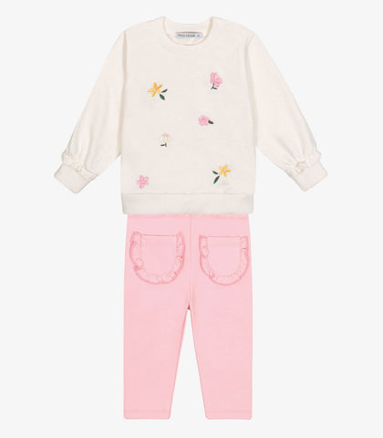 CONJ FEM BLUSAO FLORES BORD LEGG BOLSOS OFF WHITE/ROSA