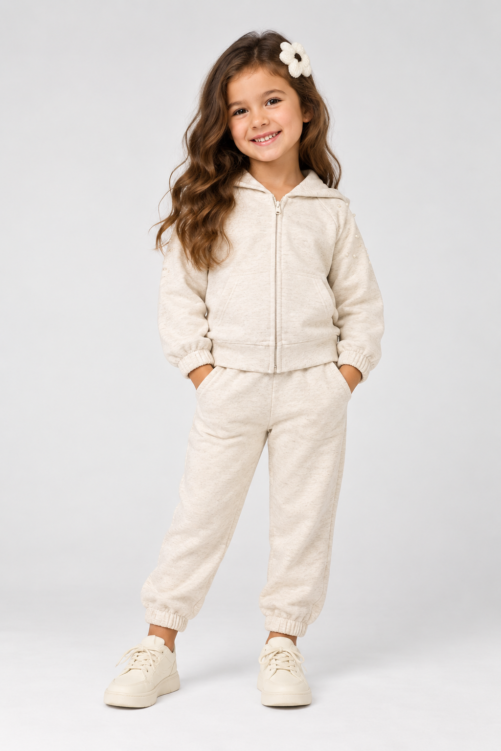 CONJ FEM JAQ ZIP CAP PEROLAS E CALCA MLT OFF WHITE
