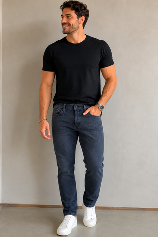CALCA JEANS MAS BRENDON PRETO ESTONADO