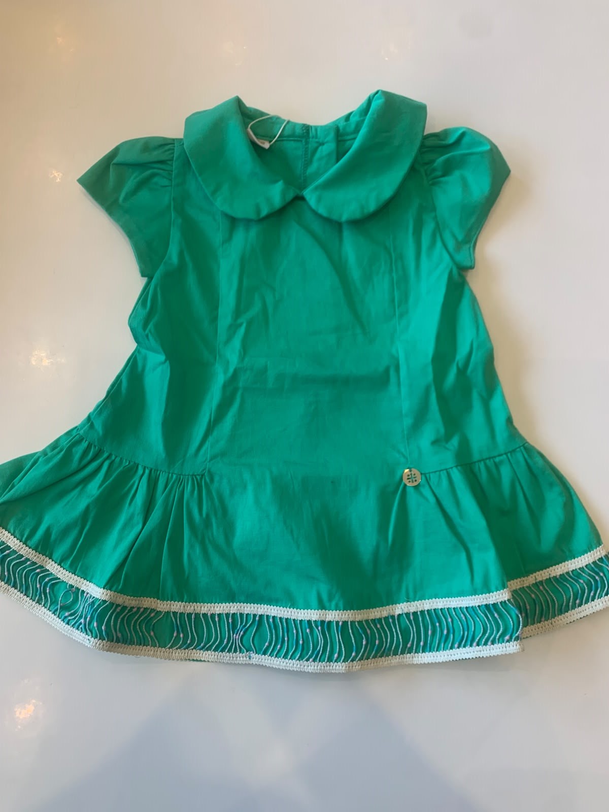 VESTIDO BB TRICOLINE GOLA E BARRA GUIPIR VERDE TURQUESA