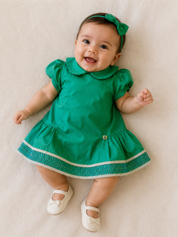 VESTIDO BB TRICOLINE GOLA E BARRA GUIPIR VERDE TURQUESA