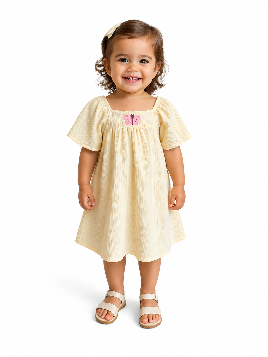 VESTIDO MC BORBOLETA BORD CREPE FRISSE BEGE
