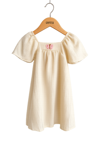 VESTIDO MC BORBOLETA BORD CREPE FRISSE BEGE