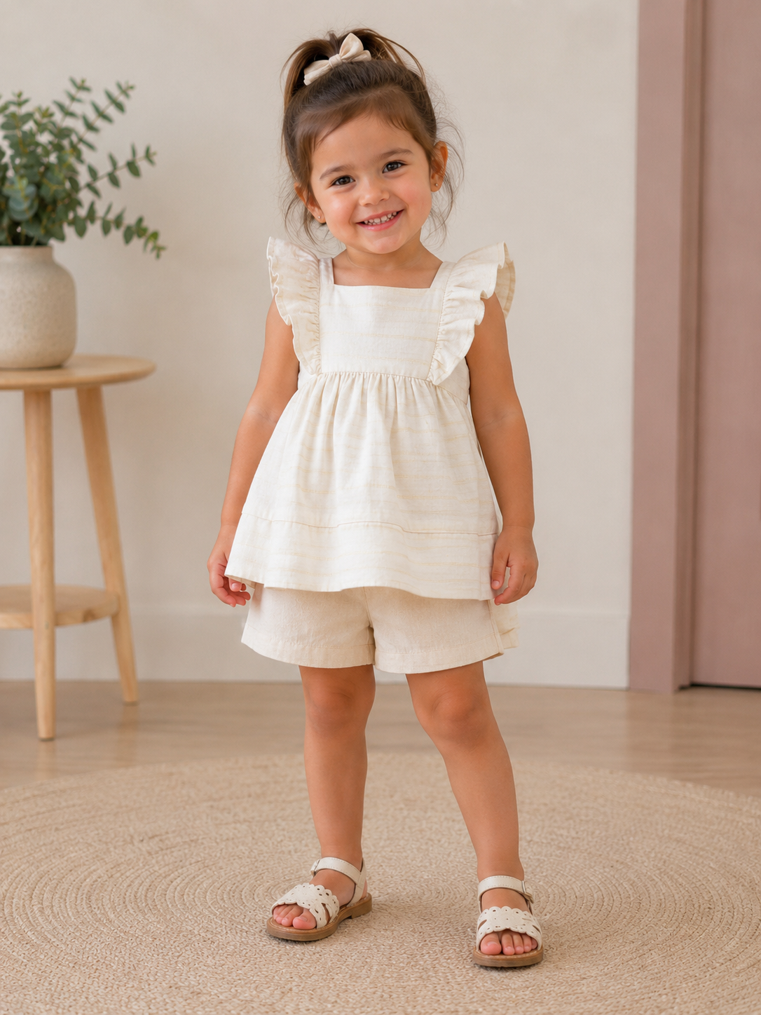 CONJ FEM BATA CAMBRAIA LIST SHORT SATIN AMARELO CLARO/BRANCO