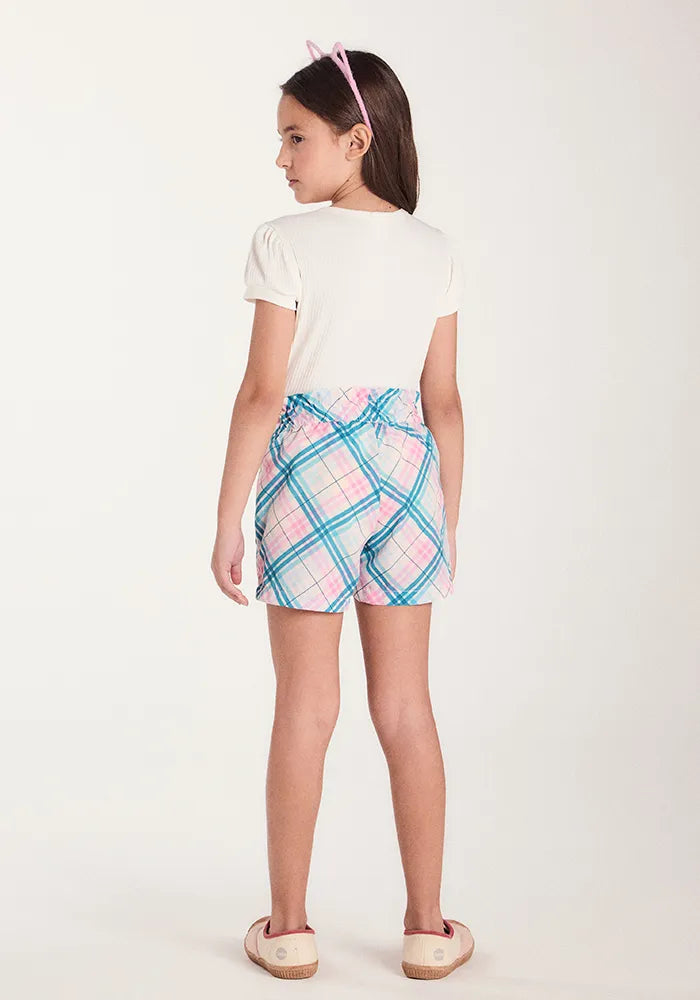 CONJ FEM BL MG BUFANTE CANEL SHORT TRIC ROSA CLARO/OFF WHITE