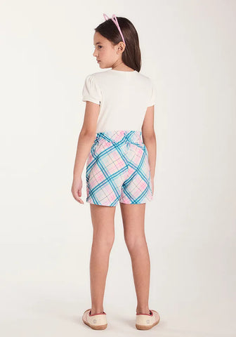 CONJ FEM BL MG BUFANTE CANEL SHORT TRIC ROSA CLARO/OFF WHITE