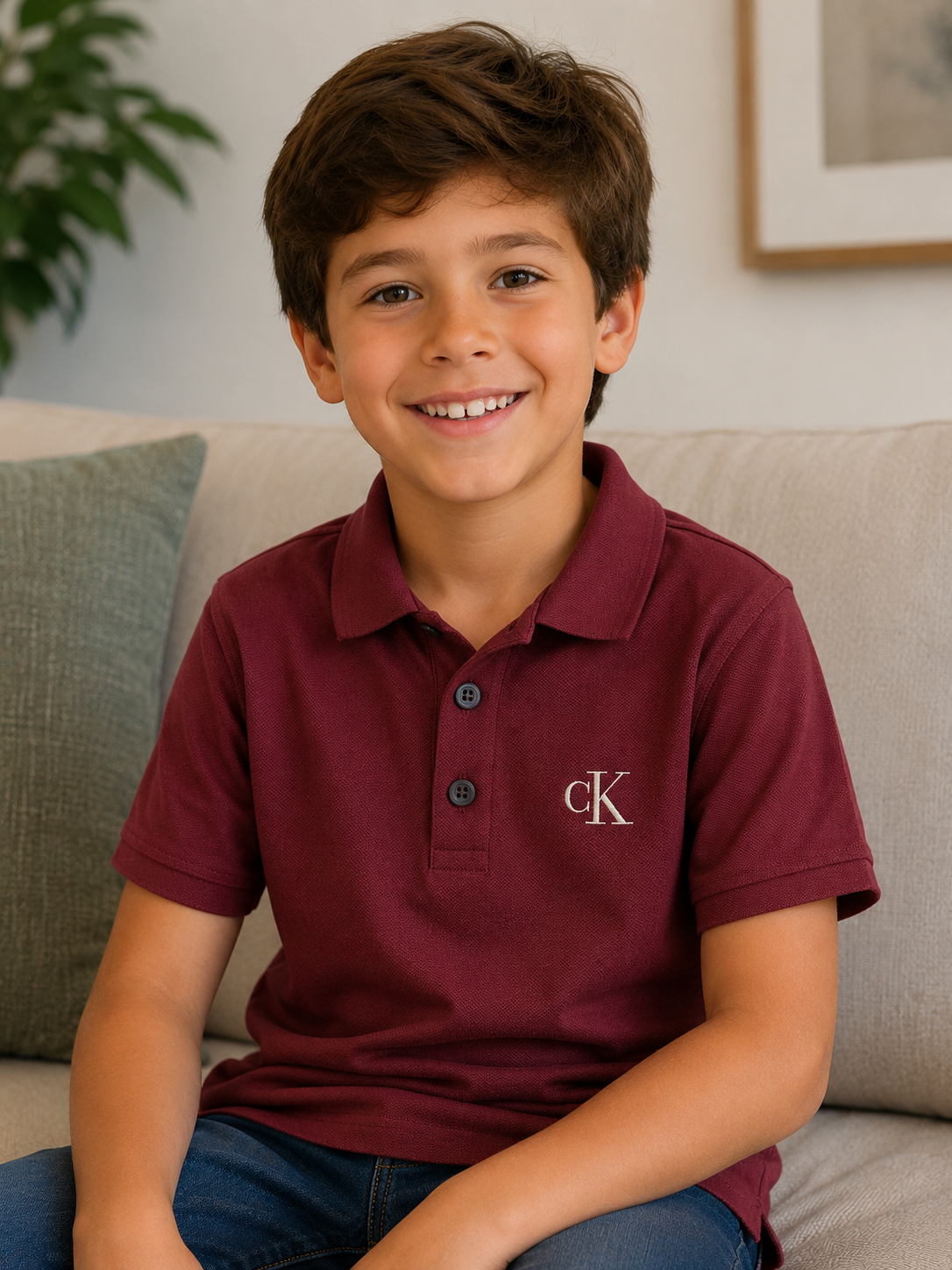 POLO CKJ KIDS MAS MC LOGO CK BORDADO BORDO