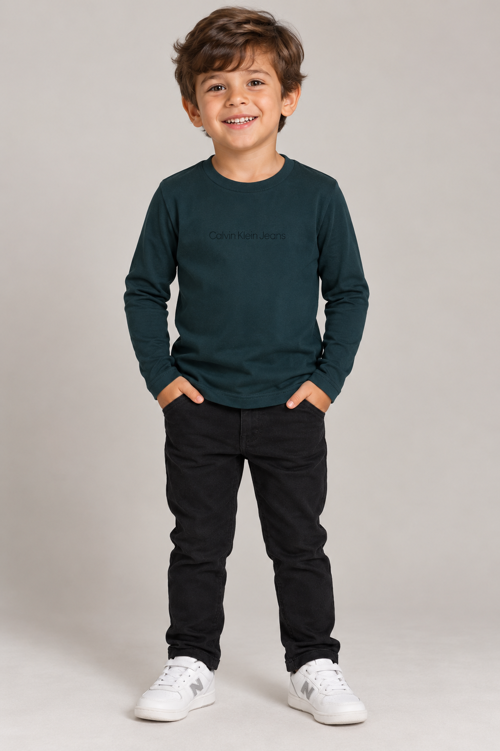 CAMISETA CKJ KIDS ML LOGO CENTRALIZADO VERDE MEDIO