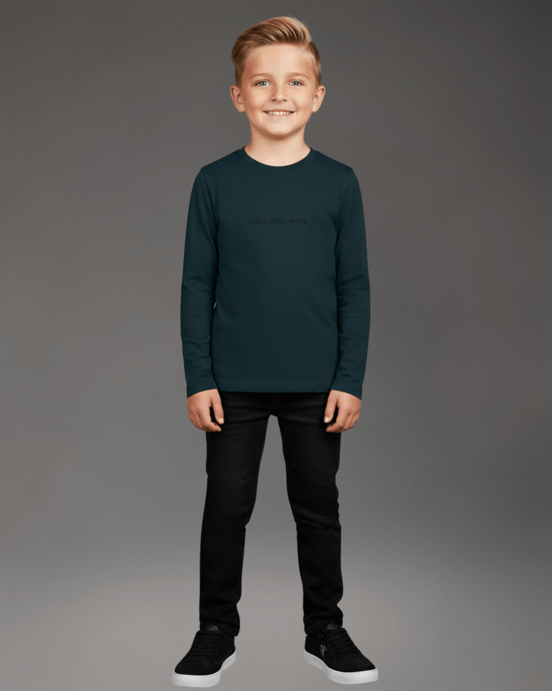CAMISETA CKJ KIDS ML LOGO CENTRALIZADO VERDE MEDIO