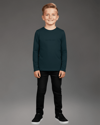 CAMISETA CKJ KIDS ML LOGO CENTRALIZADO VERDE MEDIO
