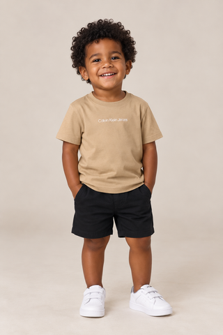 CAMISETA CKJ KIDS MC LOGO CENTRALIZADO CAQUI MEDIO