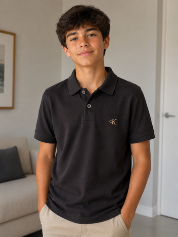 POLO CKJ KIDS MAS MC LOGO CK BORDADO MARROM