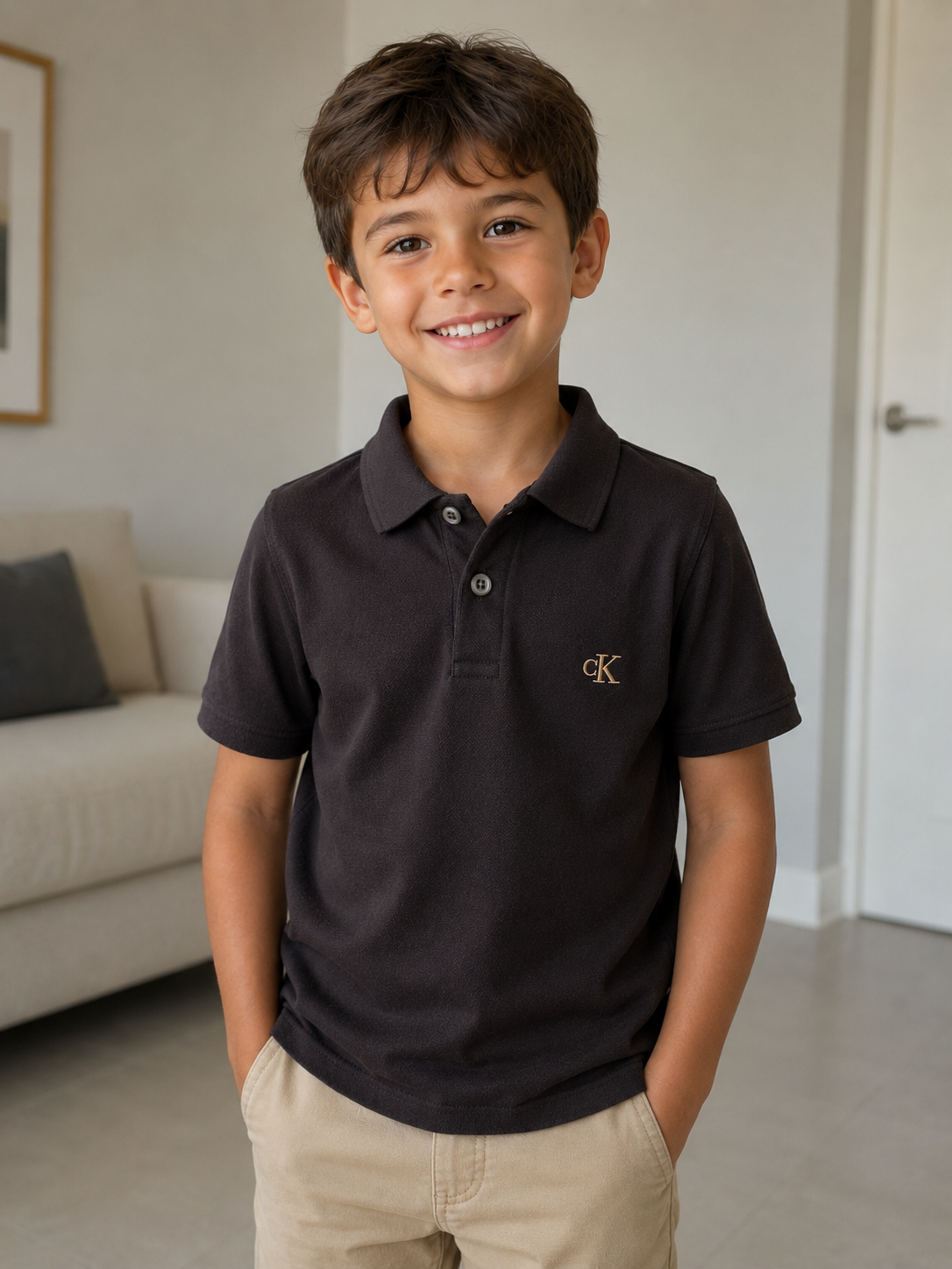 POLO CKJ KIDS MAS MC LOGO CK BORDADO MARROM