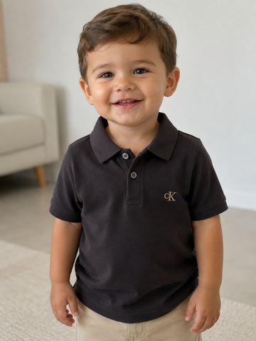 POLO CKJ KIDS MAS MC LOGO CK BORDADO MARROM