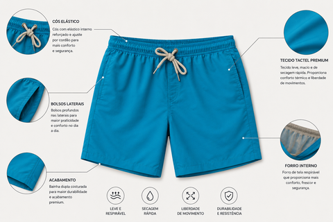 SHORT TACTEL MAS LISO C ELAST COLLOR AZUL TURQUESA/KHAKI