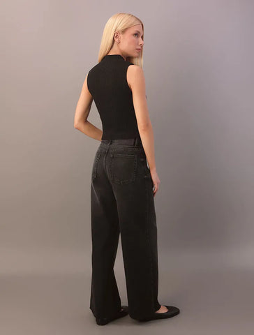 CALCA CKJ FEM JNS WIDE LEG BARRAS A FIO PRETO
